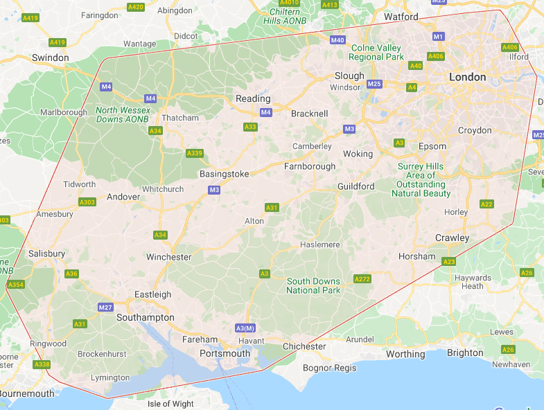 Map of Professional Organiser Service Area covering London